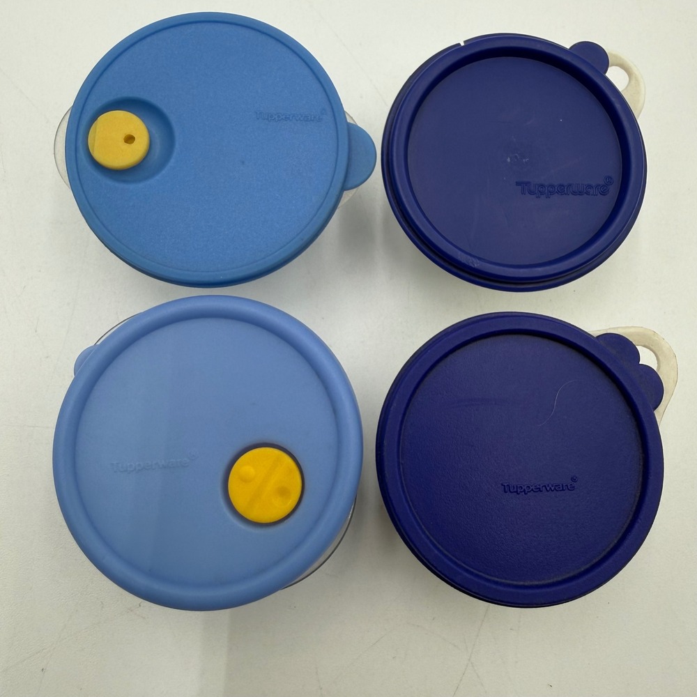 Tupperware Mini Keychain Container Lot 4 Pc Blue White Vintage Collectible
